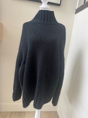 H&M Black Fuzzy Turtleneck Oversized Sweater
